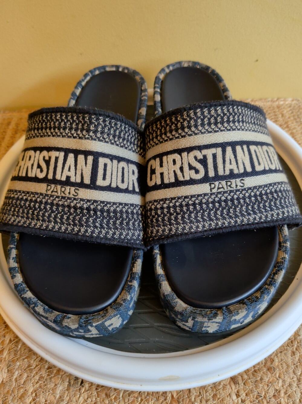 Christian Dior Oblique D-Way Platform Slide Sandals Deep Blue See Measurements